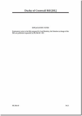Duchy of Cornwall Bill (HL) - House of Lords Bills 2015-16 43 (Paperback)