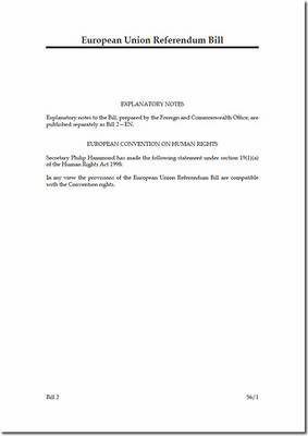 European Union Referendum Bill - House of Commons Bills (Paperback)