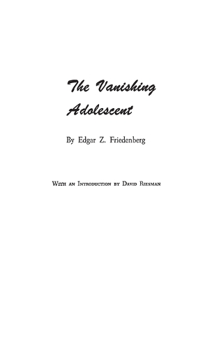 The Vanishing Adolescent. (Hardback)