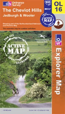 The Cheviot Hills, Jedburgh and Wooler - OS Explorer Map Active Sheet OL16 (Sheet map, folded)