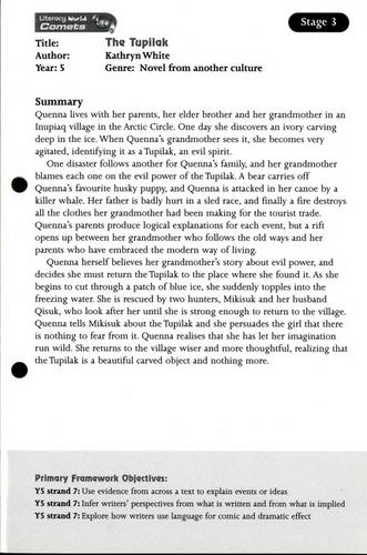 Literacy World Comets Stage 3: The Tupilak Guided Reading Card Framework Edition - LITERACY WORLD COMETS