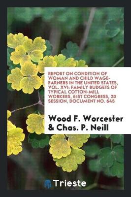 Report on Condition of Woman and Child Wage-Earners in the United States, Vol. XVI: Family Budgets of Typical Cotton-Mill Workers, 61st Congress, 2D Session, Document No. 645 (Paperback)