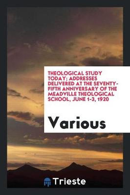 Theological Study Today; Addresses Delivered at the Seventy-Fifth Anniversary of the Meadville Theological School, June 1-3, 1920 (Paperback)