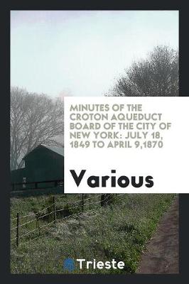 Minutes of the Croton Aqueduct Board of the City of New York: July 18, 1849 to April 9,1870 (Paperback)