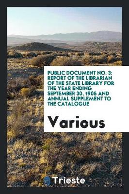 Public Document No. 3: Report of the Librarian of the State Library for the Year Ending September 30, 1905 and Annual Supplement to the Catalogue (Paperback)