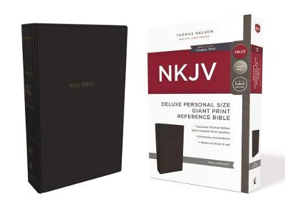 NKJV, Deluxe Reference Bible, Personal Size Giant Print, Leathersoft, Black, Red Letter Edition, Comfort Print (Leather / fine binding)