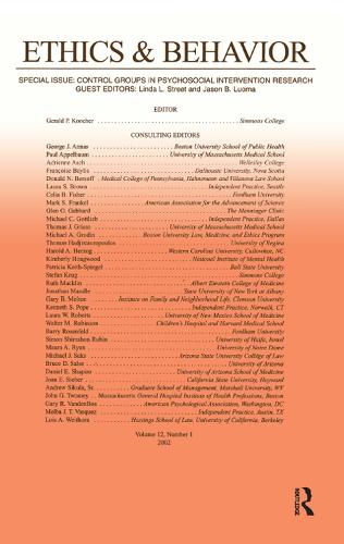 Control Groups in Psychosocial intervention Research: A Special Issue of ethics & Behavior (Paperback)