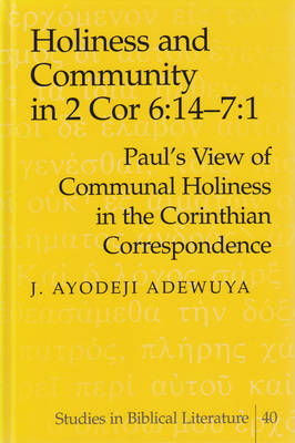 Holiness and Community in 2 Cor 6:14-7:1: Paul's View of Communal Holiness in the Corinthian Correspondence - Studies in Biblical Literature 40 (Hardback)