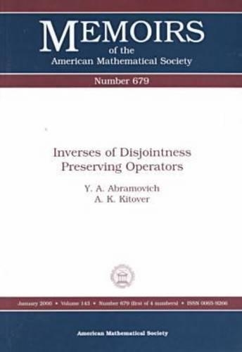 Inverses of Disjointness Preserving Operators - Memoirs of the American Mathematical Society (Paperback)