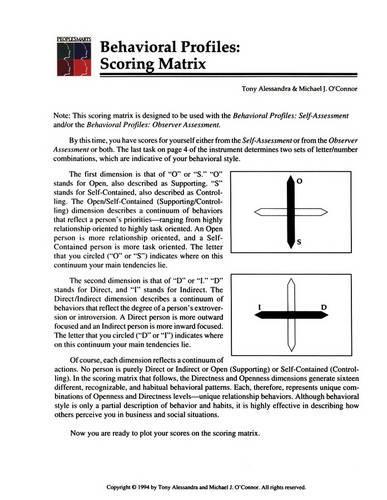 People Smarts - Behavioral Profiles: Scoring Matrix Pamphlet (Paperback)