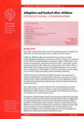 Adoption and Looked After Children: International Comparisions - Family Policy Briefing S. No. 1 (Paperback)