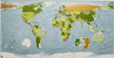 Colour Map: World Wall Map - Paper Tubed Version 1: Political with Physical Shading - Colourmaps S. (Sheet map, folded)
