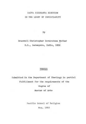 Saiva Siddhanta Hinduism In The Light of Christianity (Paperback)