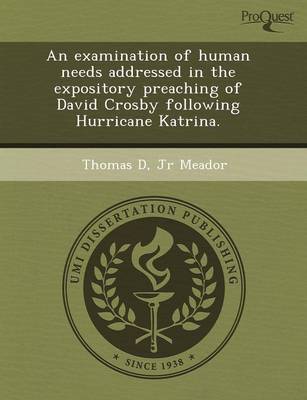 An Examination of Human Needs Addressed in the Expository Preaching of David Crosby Following Hurricane Katrina (Paperback)