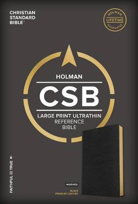 CSB Large Print Ultrathin Reference Bible, Black Premium Leather, Black Letter Edition, Indexed (Leather / fine binding)
