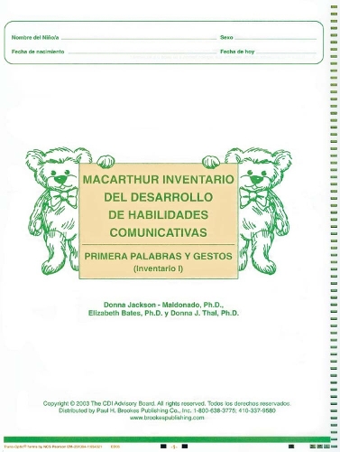 Macarthur Communicative Development Inventories (Cdis) Inventario I: Primeras Palabras y Gestos (Package of 25) (Paperback)