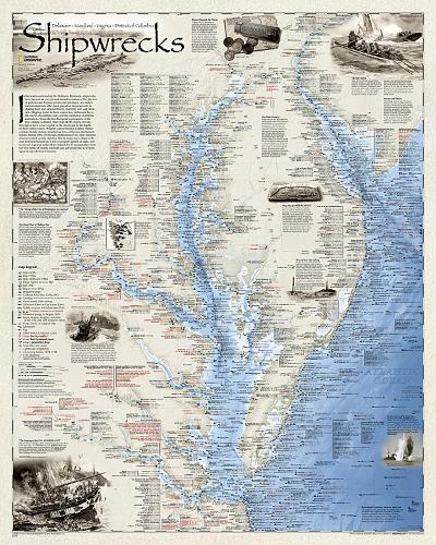 Shipwrecks Of The Delmarva, Laminated: Wall Maps History & Nature (Sheet map)