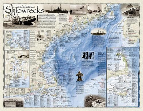 Shipwrecks Of The Northeast, Tubed: Wall Maps History & Nature (Sheet map, rolled)
