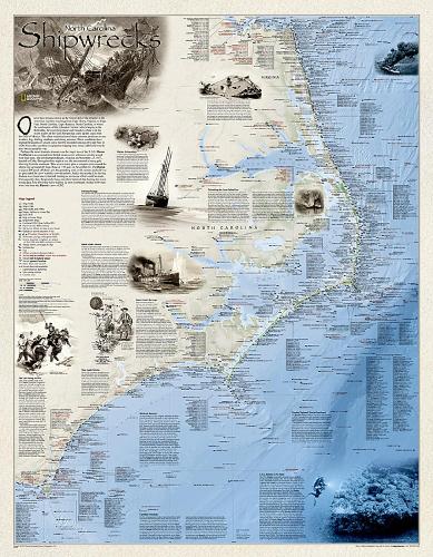 Shipwrecks Of The Outer Banks, Tubed: Wall Maps History & Nature (Sheet map, rolled)