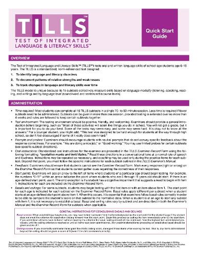 Test of Integrated Language and Literacy Skills (R) (TILLS (R)) Quick Start Guide (Paperback)