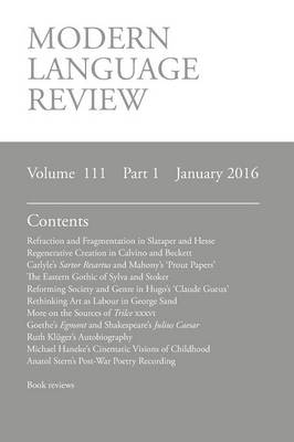 Modern Language Review (111: 1) January 2016 (Paperback)