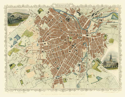 John Tallis Map of Sheffield 1851: 20" x 16" Photographic Print of Sheffield (Sheet map, flat)