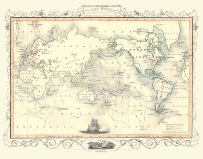 John Tallis Map of Captain Cook's Voyages Published 1851: Photographic Print of Map of World Showing Captain Cook's Voyages Produced 1851 by John Tallis (Sheet map, flat)