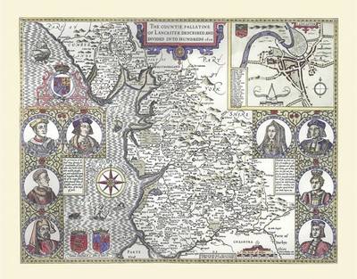 John Speeds Map of Lancashire 1611: Colour Print of County Map of Lancashire 1611 by John Speed (Sheet map, flat)