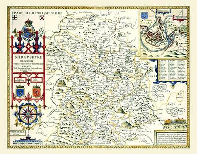 John Speeds Map of Shropshire 1611: Colour Print of County Map of Shropshire 1611 by John Speed (Sheet map, flat)