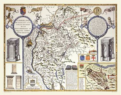 John Speeds Map of Cumberland 1611: Colour Print of Map of Cumberland 1611 by John Speed (Sheet map, flat)