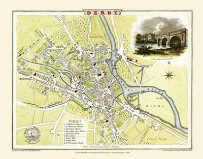 Cole and Roper Map of Derby 1806: Colour Print of Derby Town Plan 1806 by Cole and Roper (Sheet map, flat)