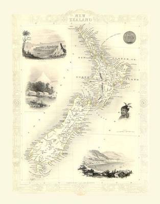 John Tallis Map of New Zealand 1851: Colour Print of Map of New Zealand 1851 by John Tallis (Sheet map, flat)