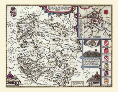John Speed Map of Herefordshire 1611: 30" x 25" Large Photographic Poster Print of the County of Herefordshire - England (Sheet map, rolled)