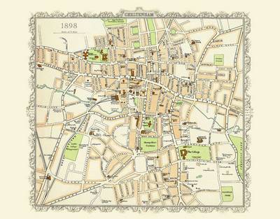 Map of Cheltenham 1898: Colour Print of Map of Cheltenham 1898 (Sheet map, flat)