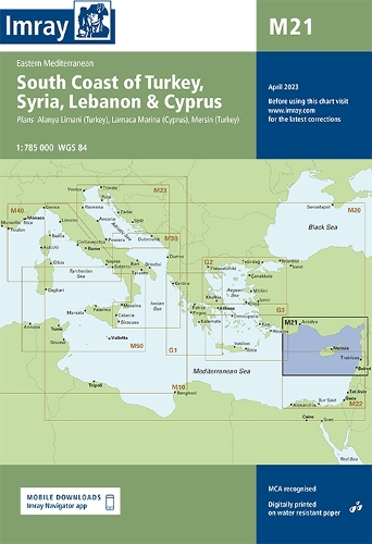 Imray Chart M21: Eastern Mediterranean Passage Chart - South Coast of Turkey, Syria, Lebanon & Cyprus (Sheet map, folded)