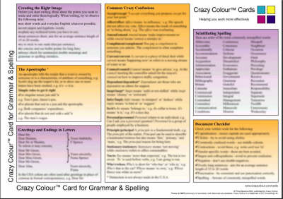Crazy Colour Quick Reference Card for Grammar & Spelling: Crazy Colour Card for Grammar & Spelling