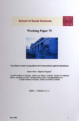The Ethical Context of Population - Level Interventions Against Depression - Working Paper Series No.75 (Paperback)