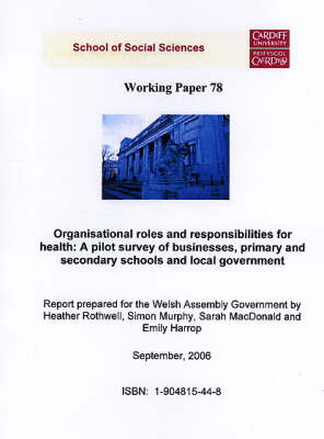 Organisational Roles and Responsibilities for Health - A Pilot Survey of Businesses, Primary and Secondary Schools and Local Governments: A Report Prepared for the Welsh Assembly Government - Working Paper Series No. 78 (Paperback)