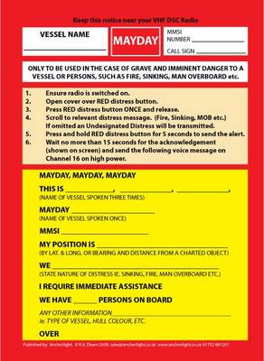 VHF DSC Mayday Procedure Card - Cockpit Cards