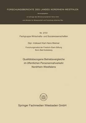 Qualitatsbezogene Betriebsvergleiche Im OEffentlichen Personennahverkehr Nordrhein-Westfalens (Paperback)