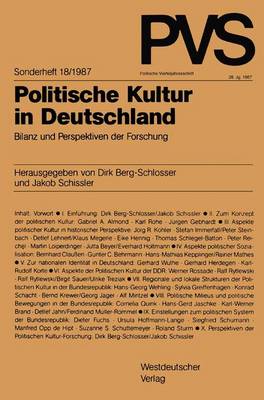 Politische Kultur in Deutschland: Bilanz und Perspektiven der Forschung - Politische Vierteljahresschrift Sonderhefte 18/1987 (Paperback)