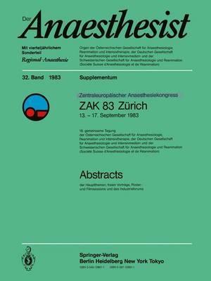 Zentraleuropoischer Anaesthesiekongress ZAK 83 Zurich (Paperback)