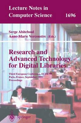Research and Advanced Technology for Digital Libraries: Third European Conference, ECDL'99, Paris, France, September 22-24, 1999, Proceedings - Lecture Notes in Computer Science 1696 (Paperback)