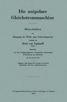 Die Unipolare Gleichstrommaschine (Paperback)