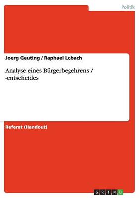Analyse Eines Burgerbegehrens / -Entscheides (Paperback)
