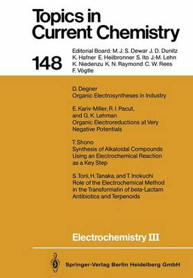Electrochemistry III - Topics in Current Chemistry 148 (Paperback)