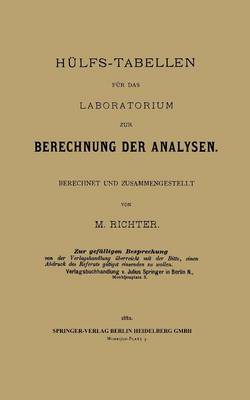 H lfs-Tabellen F r Das Laboratorium Zur Berechnung Der Analysen: Berechnet Und Zusammengestellt (Paperback)