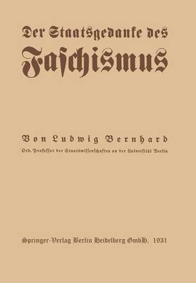 Der Staatsgedanke Des Faschismus (Paperback)