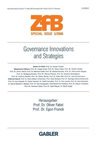 Governance Innovations and Strategies - ZFB Special Issue (Paperback)