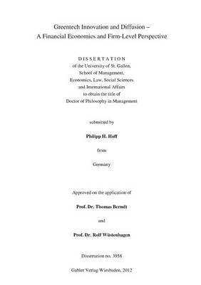 Greentech Innovation and Diffusion: A Financial Economics and Firm-Level Perspective - Schriften zum europaischen Management (Paperback)